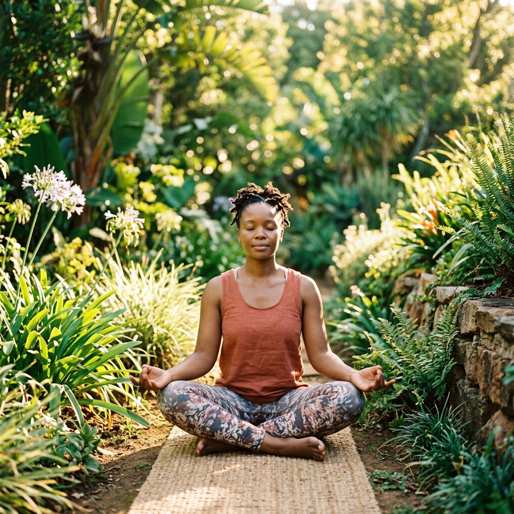 Woman meditating peacefully outdoors